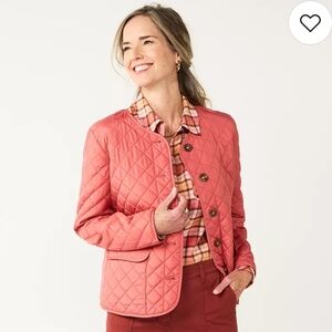 Croft & Barrow Coral Collarless Cottagecore Quilted Barn Jacket